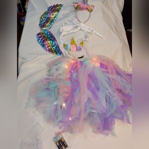 Girls Winged Unicorn Costume Size 10T Girls Light-Up Dress Rainbow Set Sequin